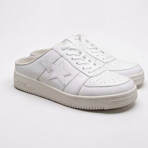 BAPE STA Mule Sneakers Size 12 White Leather Bapesta Slip On Authentic